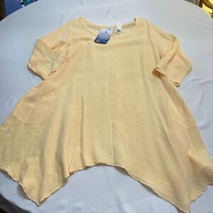 Sea Breeze Of California Gauze Cotton Yellow Lagenlook Top Blouse Plus Size 1X